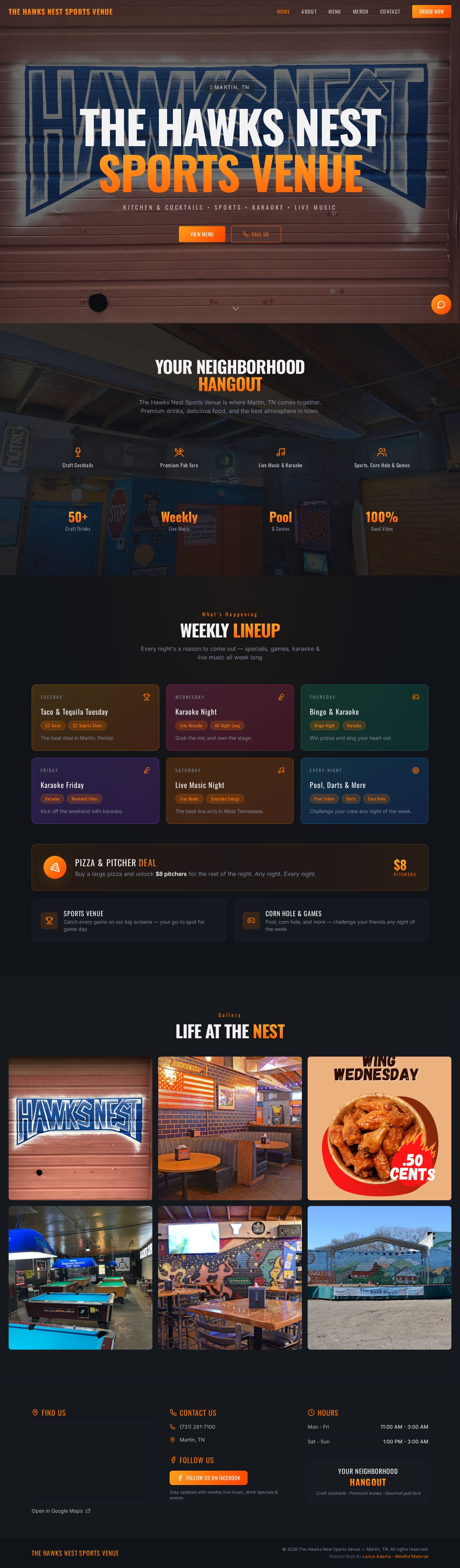 The Hawks Nest Sports Venue website preview